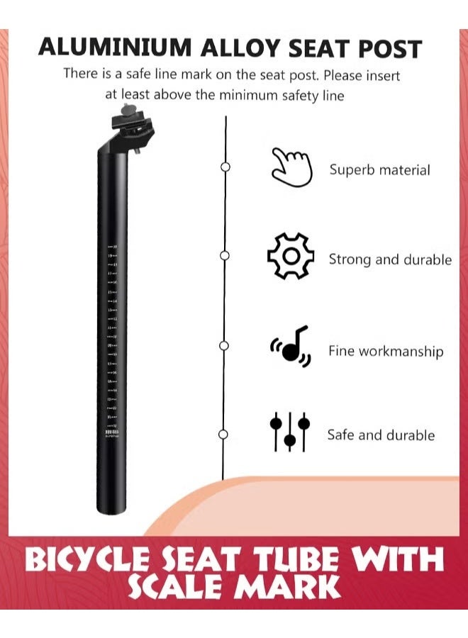 EETU Bike Seat Posts,27.2x300mm Bicycle Seatpost With Scale Mark,Adjustable Aluminum Alloy Tube Fixing Clip,Universal Black Cycling Replacement Kit For MTB Mountain Road Bikes - Image 2